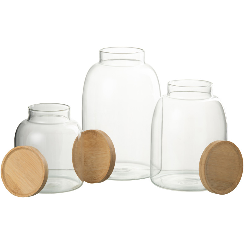 Pot avec couvercle 3,2 L Tom en Verre Transparent Bambou Naturel - 4