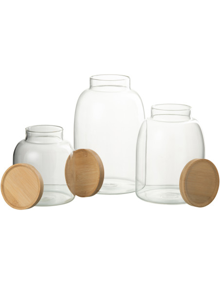 Pot avec couvercle 3,2 L Tom en Verre Transparent Bambou Naturel - 4