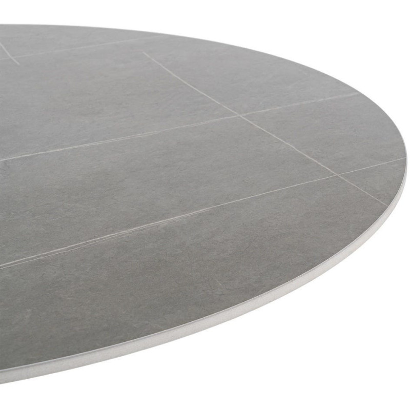 Table à manger moderne chic Ronde 4 personnes en Pierre frittée Gris Motif marbré Métal Blanc Oshira - 4