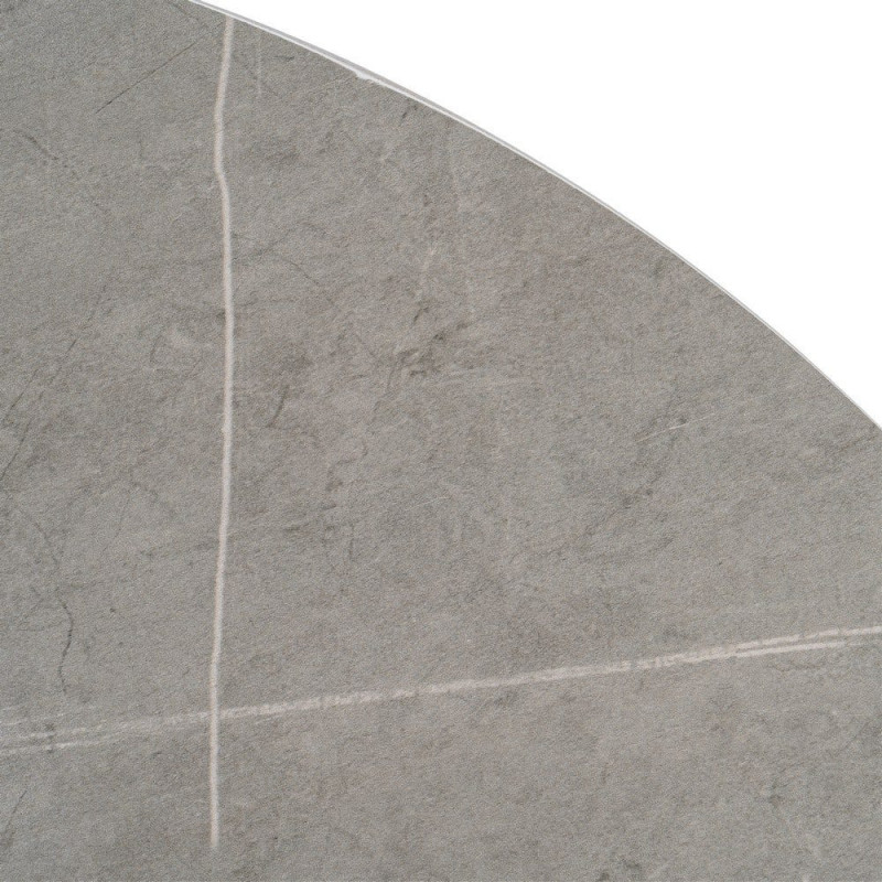 Table à manger moderne chic Ronde 4 personnes en Pierre frittée Gris Motif marbré Métal Blanc Oshira - 5