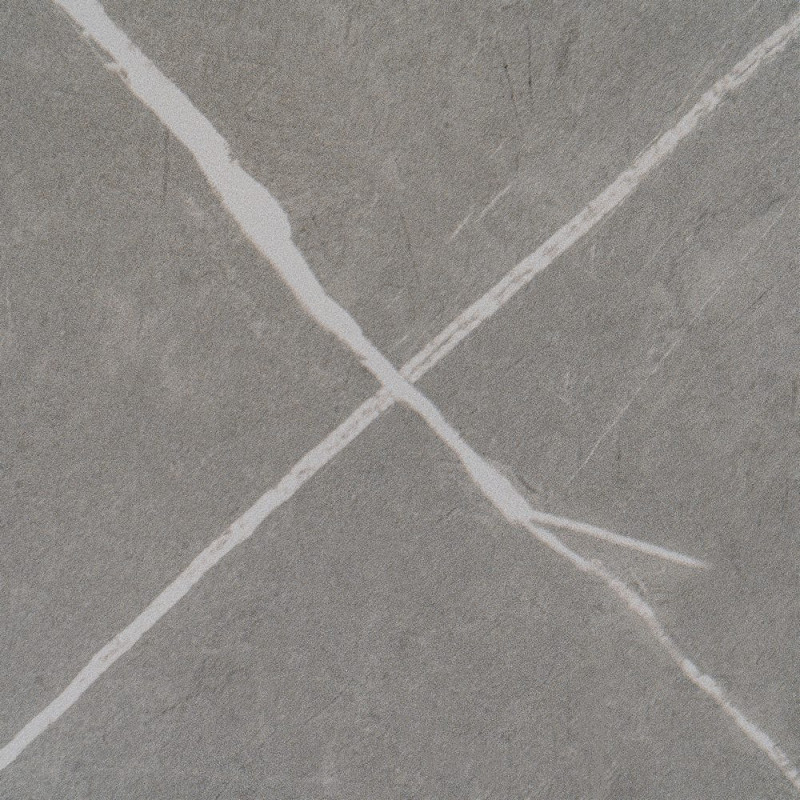 Table à manger moderne chic Ronde 4 personnes en Pierre frittée Gris Motif marbré Métal Blanc Oshira - 7