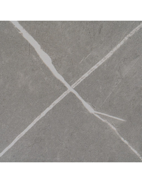 Table à manger moderne chic Ronde 4 personnes en Pierre frittée Gris Motif marbré Métal Blanc Oshira - 7