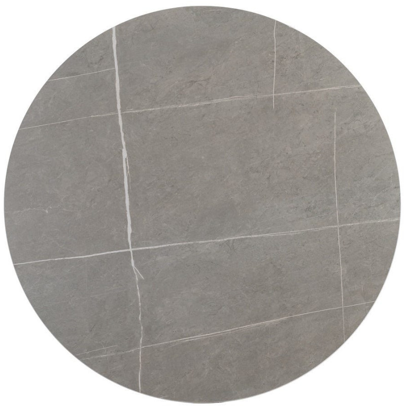 Table à manger moderne chic Ronde 4 personnes en Pierre frittée Gris Motif marbré Métal Blanc Oshira - 9