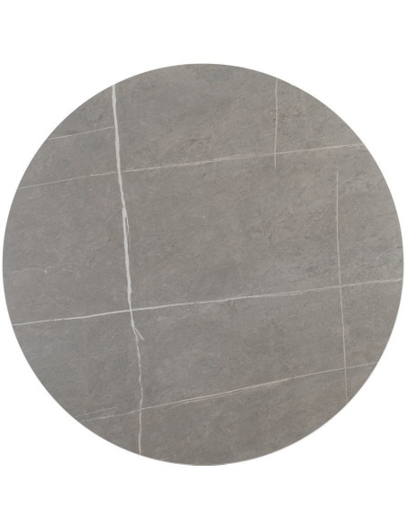 Table à manger moderne chic Ronde 4 personnes en Pierre frittée Gris Motif marbré Métal Blanc Oshira - 9