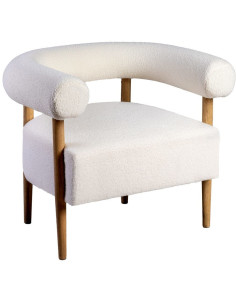 Fauteuil moderne chic Bouclette en Tissu Beige Bouclé Bois d'hévéa Naturel Fago - 1