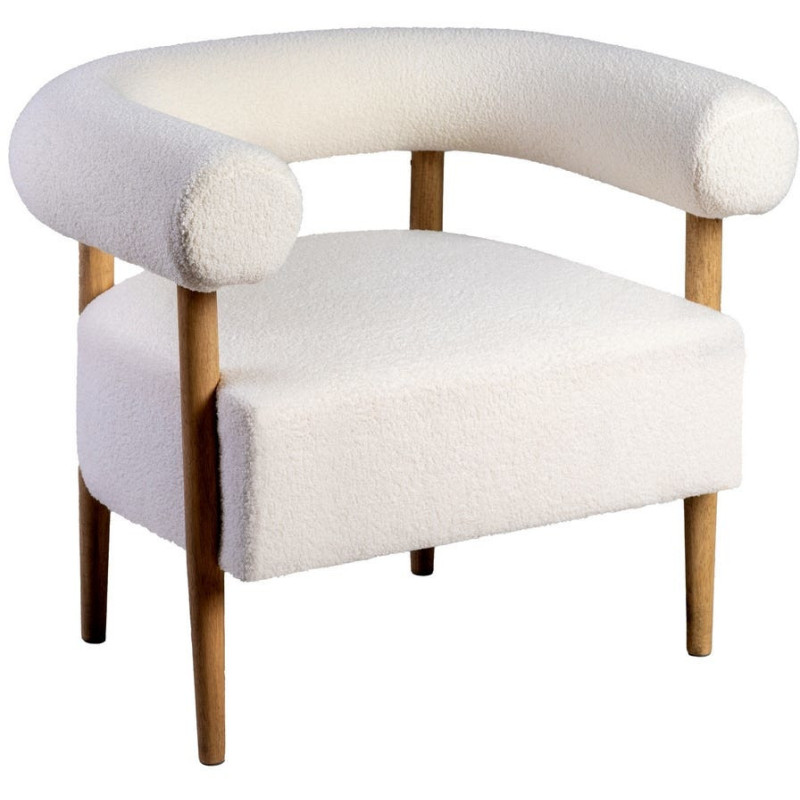 Fauteuil moderne chic Bouclette en Tissu Beige Bouclé Bois d'hévéa Naturel Fago - 1