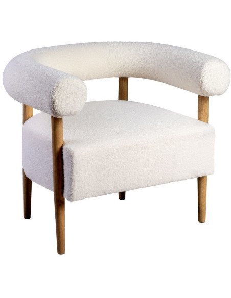 Fauteuil moderne chic Bouclette en Tissu Beige Bouclé Bois d'hévéa Naturel Fago - 1