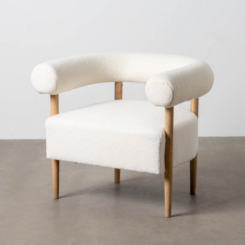 Fauteuil moderne chic Bouclette en Tissu Beige Bouclé Bois d'hévéa Naturel Fago - 2