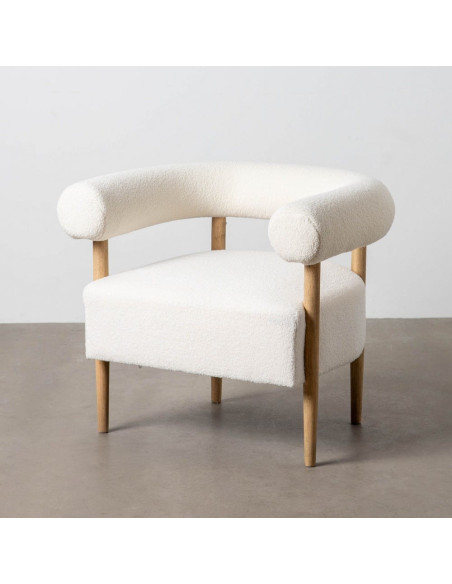 Fauteuil moderne chic Bouclette en Tissu Beige Bouclé Bois d'hévéa Naturel Fago - 2