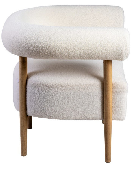 Fauteuil moderne chic Bouclette en Tissu Beige Bouclé Bois d'hévéa Naturel Fago - 3