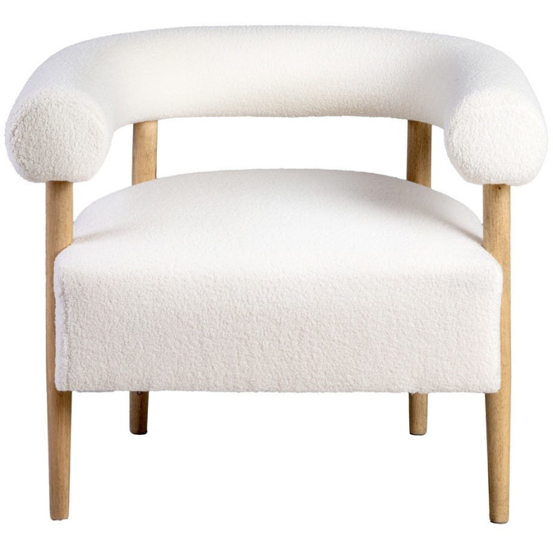 Fauteuil moderne chic Bouclette en Tissu Beige Bouclé Bois d'hévéa Naturel Fago - 5