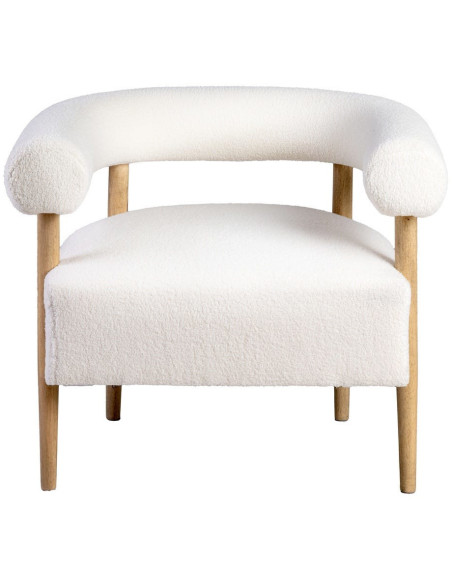 Fauteuil moderne chic Bouclette en Tissu Beige Bouclé Bois d'hévéa Naturel Fago - 5