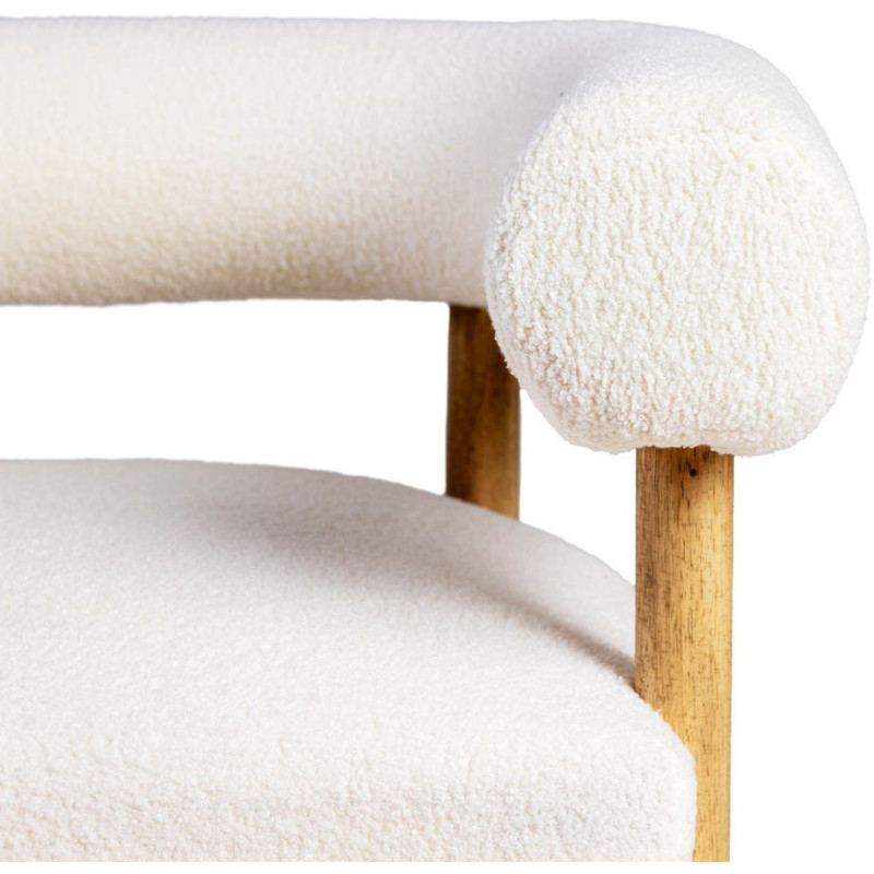 Fauteuil moderne chic Bouclette en Tissu Beige Bouclé Bois d'hévéa Naturel Fago - 6