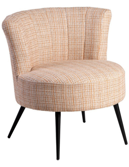 Fauteuil rond moderne chic en Tissu Beige Chiné Métal Noir Rafal - 1