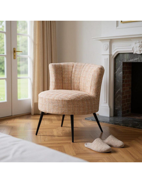 Fauteuil rond moderne chic en Tissu Beige Chiné Métal Noir Rafal - 2