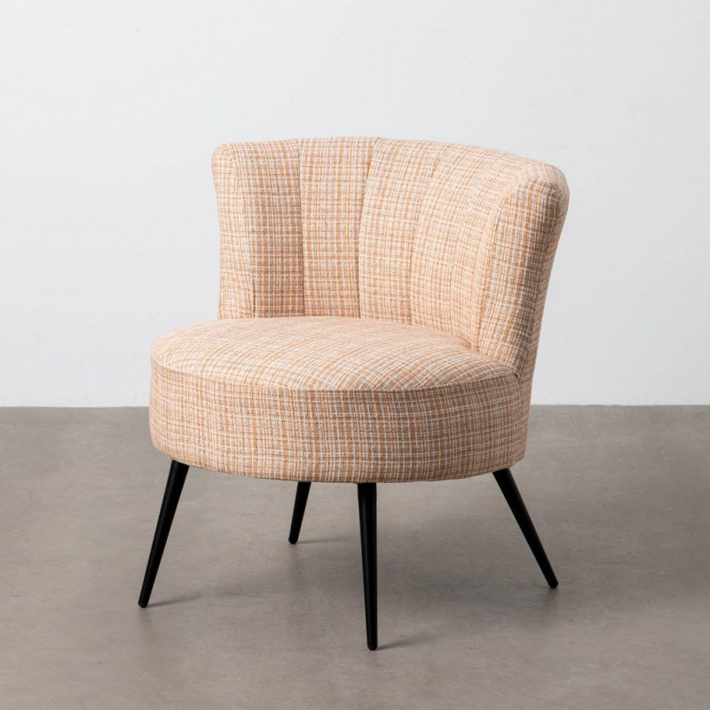 Fauteuil rond moderne chic en Tissu Beige Chiné Métal Noir Rafal - 8