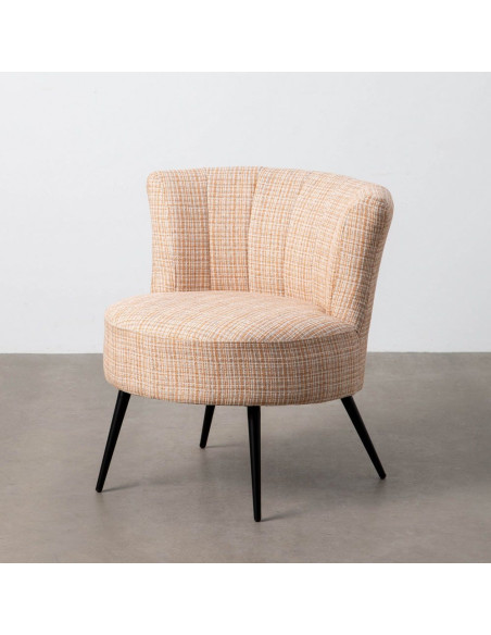 Fauteuil rond moderne chic en Tissu Beige Chiné Métal Noir Rafal - 8