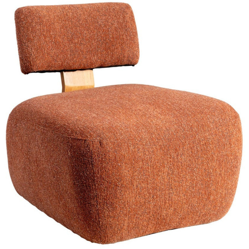Fauteuil original moderne en Tissu Rouge brique Chiné Bois multplis Naturel Ribad - 1
