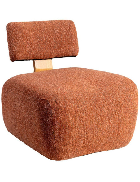 Fauteuil original moderne en Tissu Rouge brique Chiné Bois multplis Naturel Ribad - 1