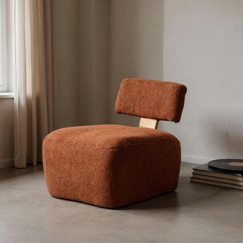 Fauteuil original moderne en Tissu Rouge brique Chiné Bois multplis Naturel Ribad - 2