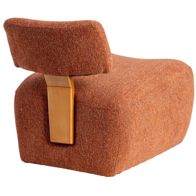 Fauteuil original moderne en Tissu Rouge brique Chiné Bois multplis Naturel Ribad - 4