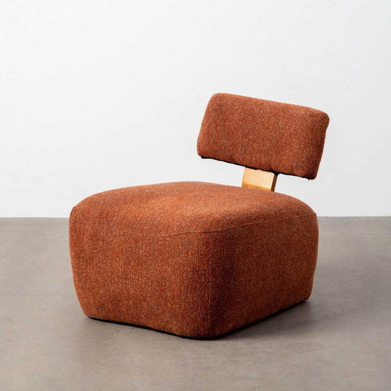 Fauteuil original moderne en Tissu Rouge brique Chiné Bois multplis Naturel Ribad - 7