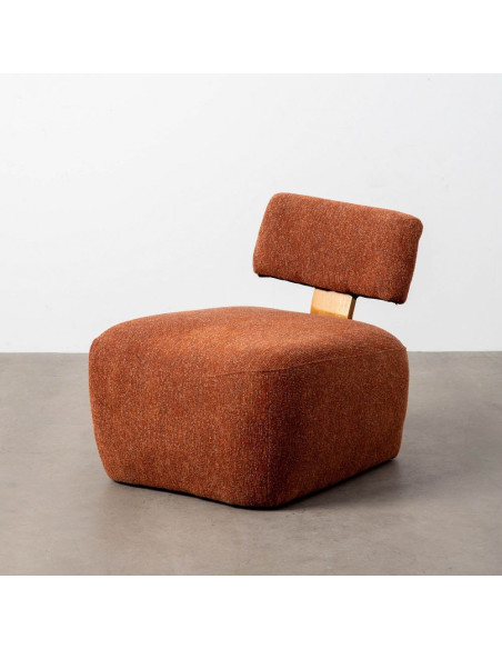 Fauteuil original moderne en Tissu Rouge brique Chiné Bois multplis Naturel Ribad - 7
