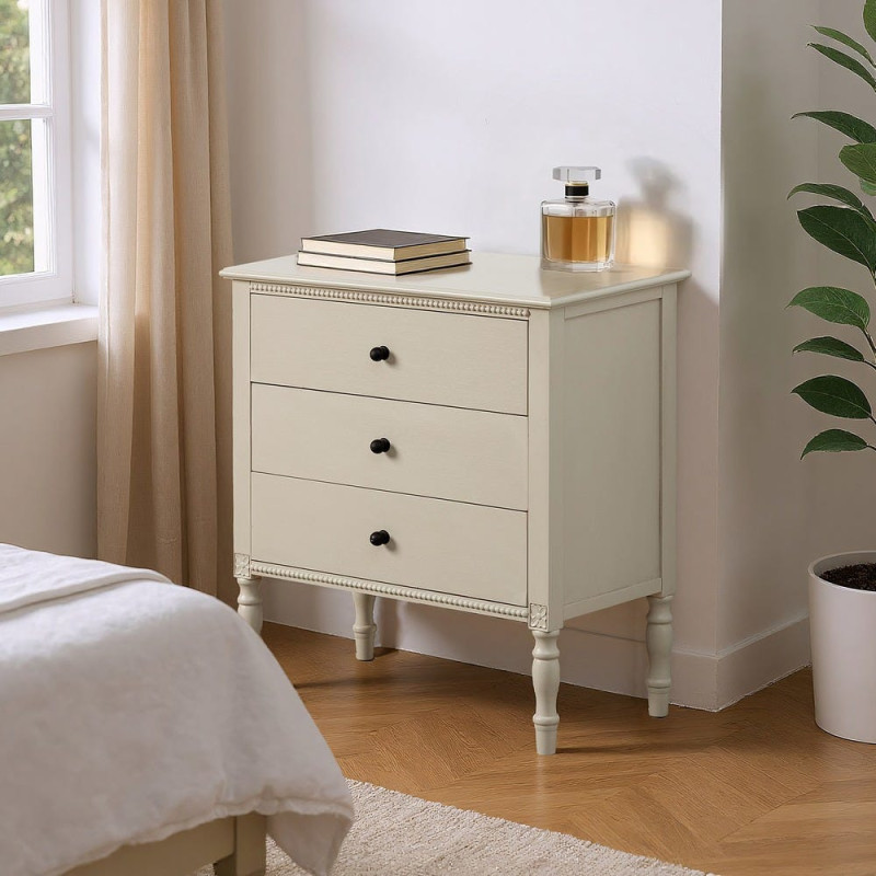 Petite Commode romantique chic 3 tiroirs en Bois de pin Bois MDF Gris clair Nava - 2