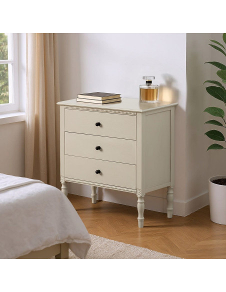 Petite Commode romantique chic 3 tiroirs en Bois de pin Bois MDF Gris clair Nava - 2