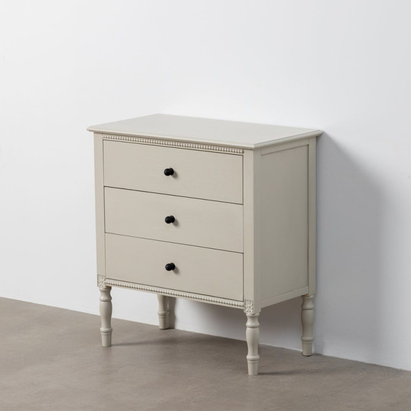 Petite Commode romantique chic 3 tiroirs en Bois de pin Bois MDF Gris clair Nava - 7