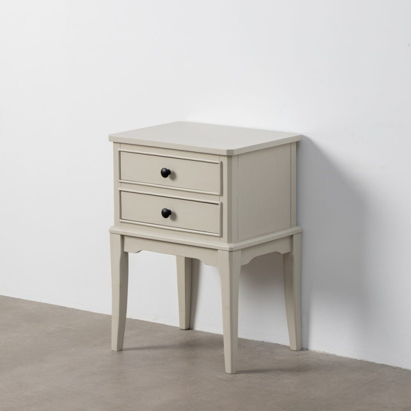 Chevet romantique chic 2 tiroirs en Bois de pin Bois MDF Gris clair Boal - 7