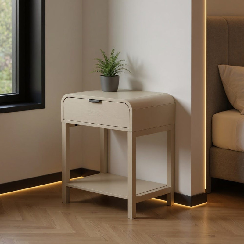 Chevet moderne arrondi 1 tiroir 1 étagère en Bois de pin Bois MDF Gris clair Moix - 2