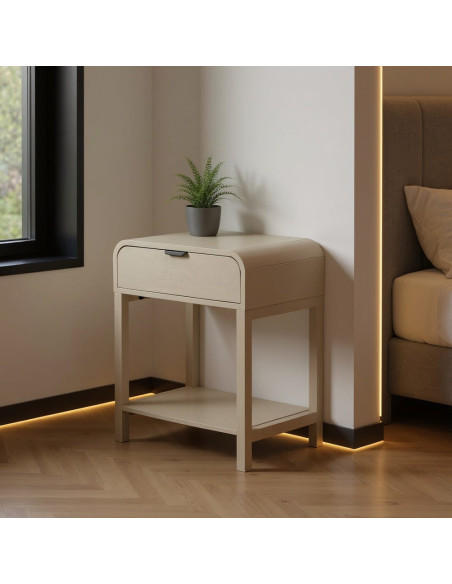 Chevet moderne arrondi 1 tiroir 1 étagère en Bois de pin Bois MDF Gris clair Moix - 2