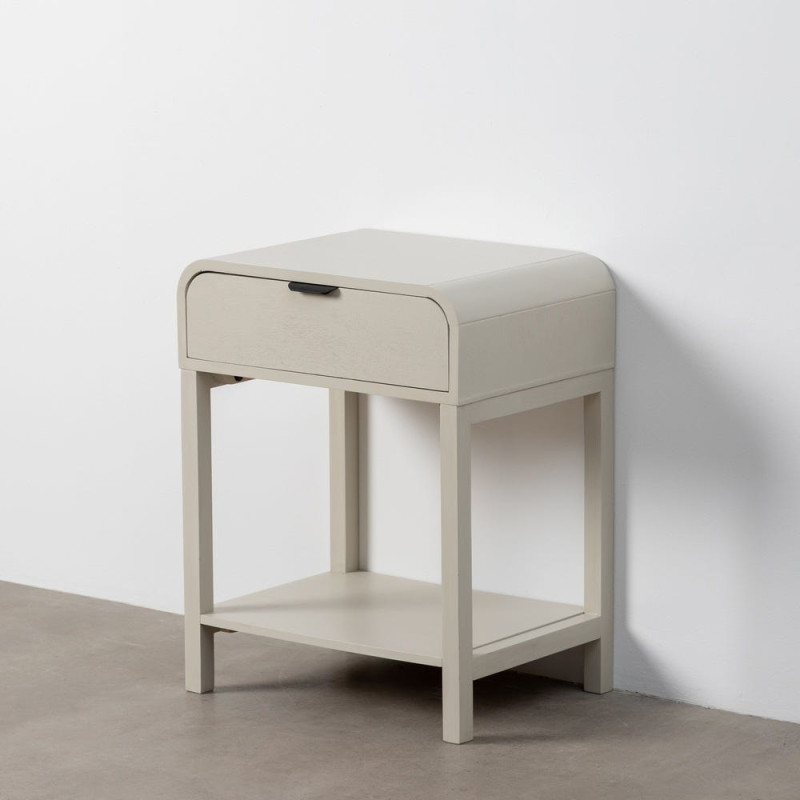 Chevet moderne arrondi 1 tiroir 1 étagère en Bois de pin Bois MDF Gris clair Moix - 6