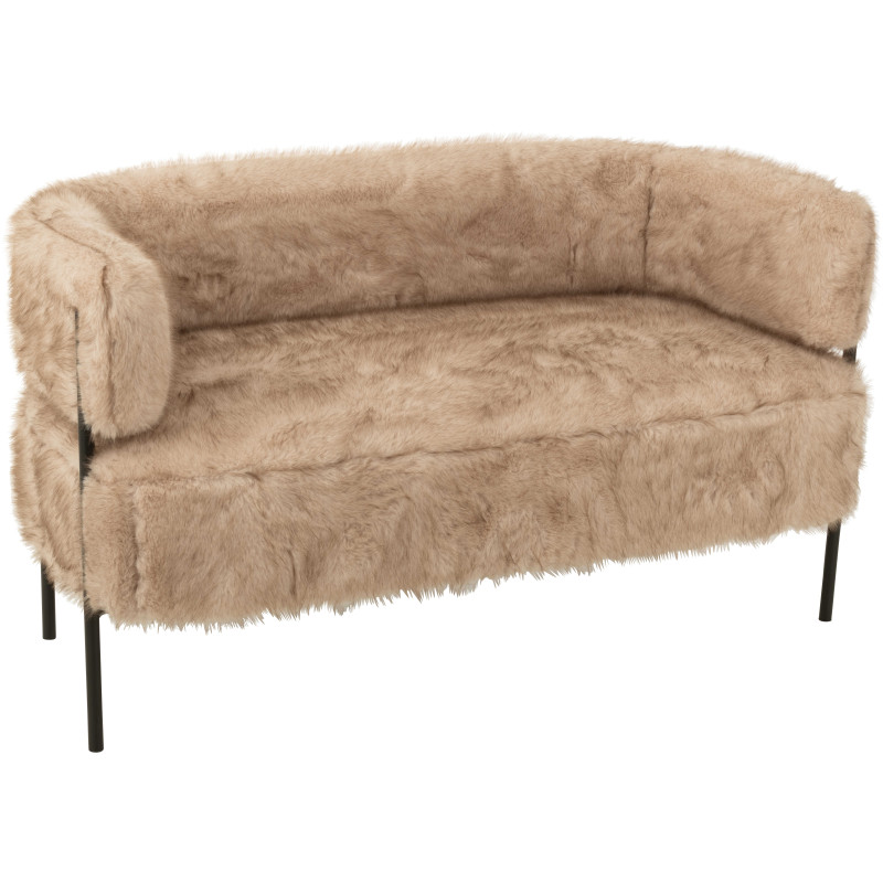 Canapé moderne chic poils longs 2 places en Tissu Taupe Métal Noir Cocoony - 1