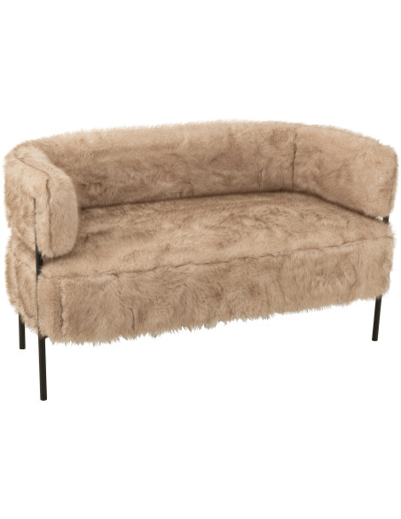 Canapé moderne chic poils longs 2 places en Tissu Taupe Métal Noir Cocoony - 1