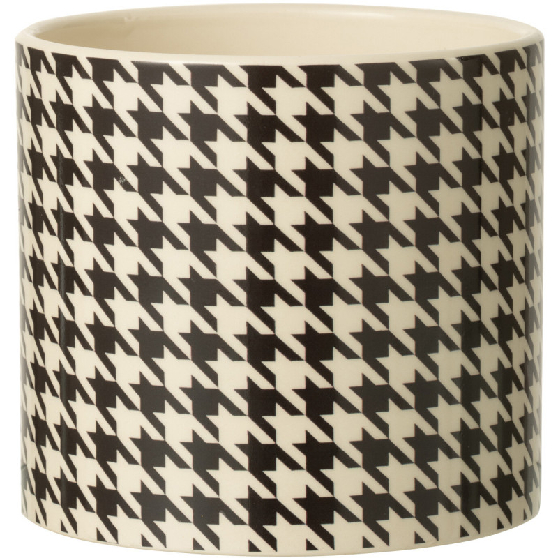 Grand Cache pot moderne Rond Diamètre 15 cm en Céramique Noir Blanc Motif pied de poule Margo - 1