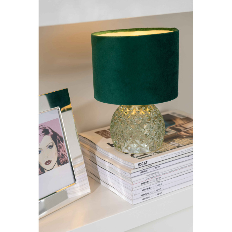 Lampe à poser moderne chic sans fil Hauteur 23 cm en Verre Tissu Vert Chikita - 2