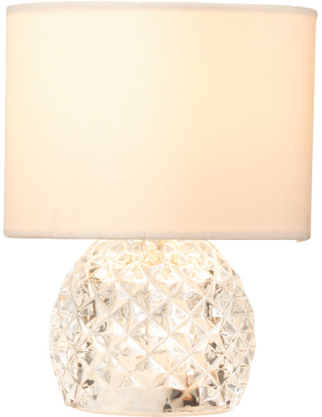 Lampe à poser moderne chic sans fil Hauteur 23 cm en Verre Transparent Tissu Blanc Chikita - 2
