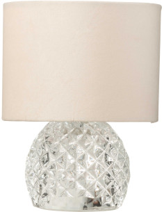 Lampe à poser moderne chic sans fil Hauteur 23 cm en Verre Transparent Tissu Blanc Chikita - 1