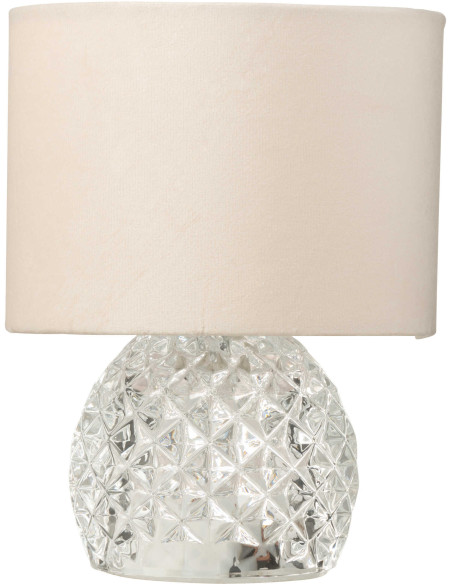 Lampe à poser moderne chic sans fil Hauteur 23 cm en Verre Transparent Tissu Blanc Chikita - 1