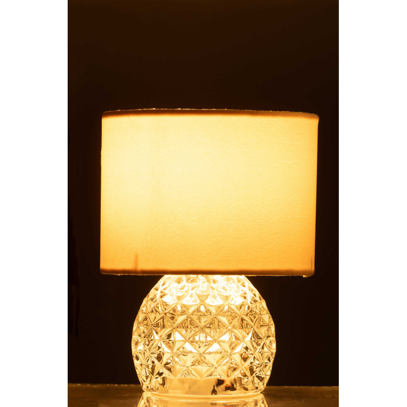 Lampe à poser moderne chic sans fil Hauteur 23 cm en Verre Transparent Tissu Blanc Chikita - 4