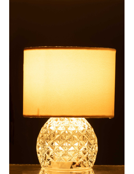 Lampe à poser moderne chic sans fil Hauteur 23 cm en Verre Transparent Tissu Blanc Chikita - 4