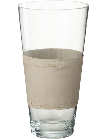 Vase Cylindrique Delph Hauteur 35 cm en Verre Beige Transparent - 1