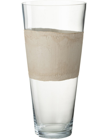 Vase Cylindrique Delph Hauteur 45 cm en Verre Beige Transparent - 1