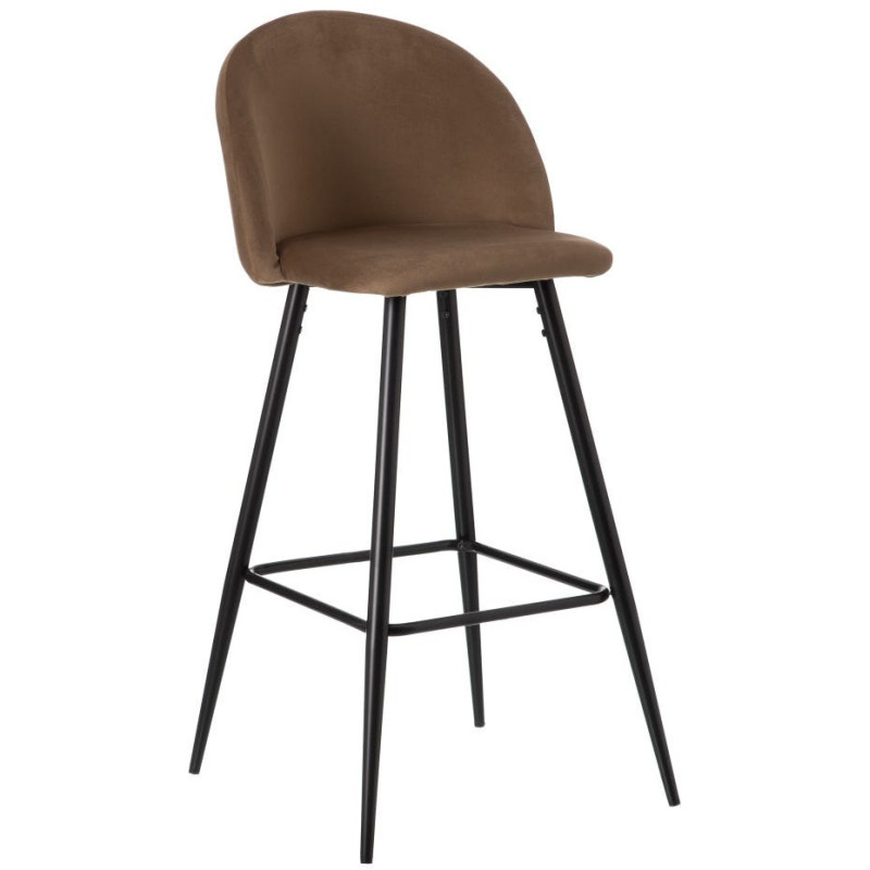 Tabouret de bar moderne avec dossier en Velours Marron Métal Noir Bravira (Lot de 2) - 1