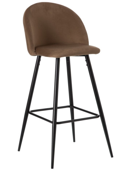 Tabouret de bar moderne avec dossier en Velours Marron Métal Noir Bravira (Lot de 2) - 1
