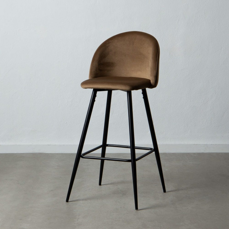 Tabouret de bar moderne avec dossier en Velours Marron Métal Noir Bravira (Lot de 2) - 2