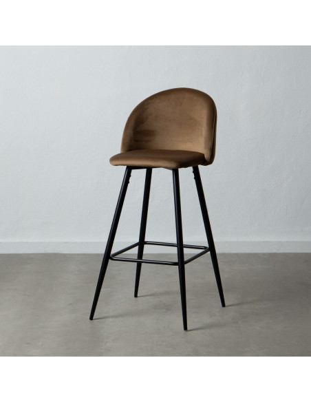 Tabouret de bar moderne avec dossier en Velours Marron Métal Noir Bravira (Lot de 2) - 2