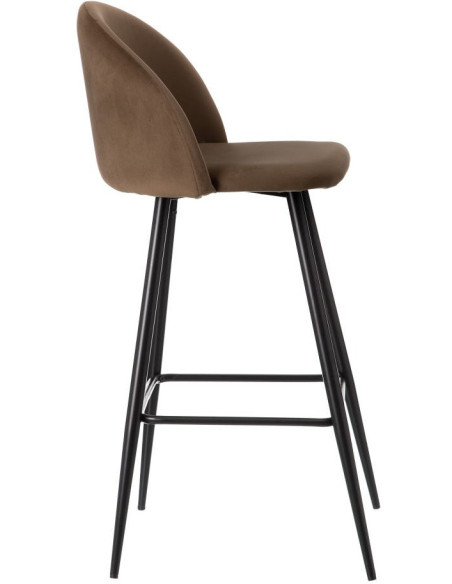 Tabouret de bar moderne avec dossier en Velours Marron Métal Noir Bravira (Lot de 2) - 3